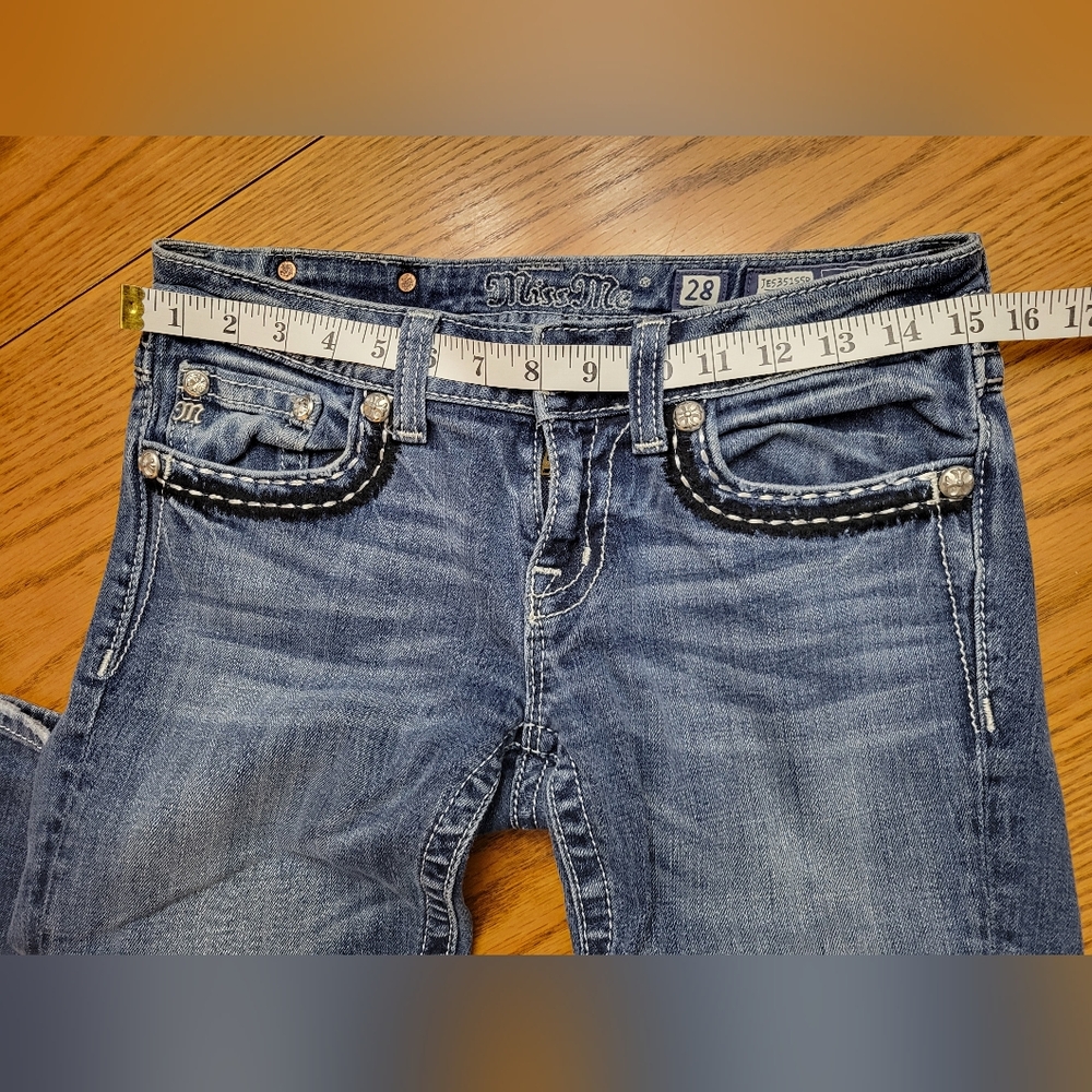 Miss Me Low Rise Crystal Embellished Skinny Jeans Size 28 Dark Wash JE5351S5R - Picture 11 of 12